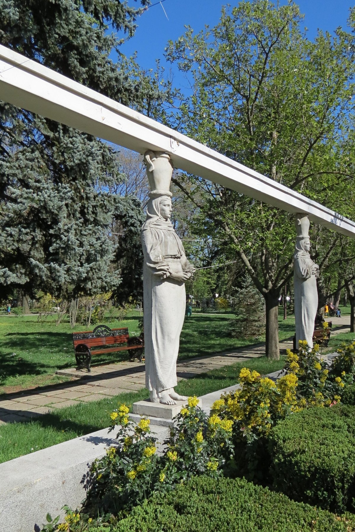 A statue photographed from a short distance with a wide-angle lens.