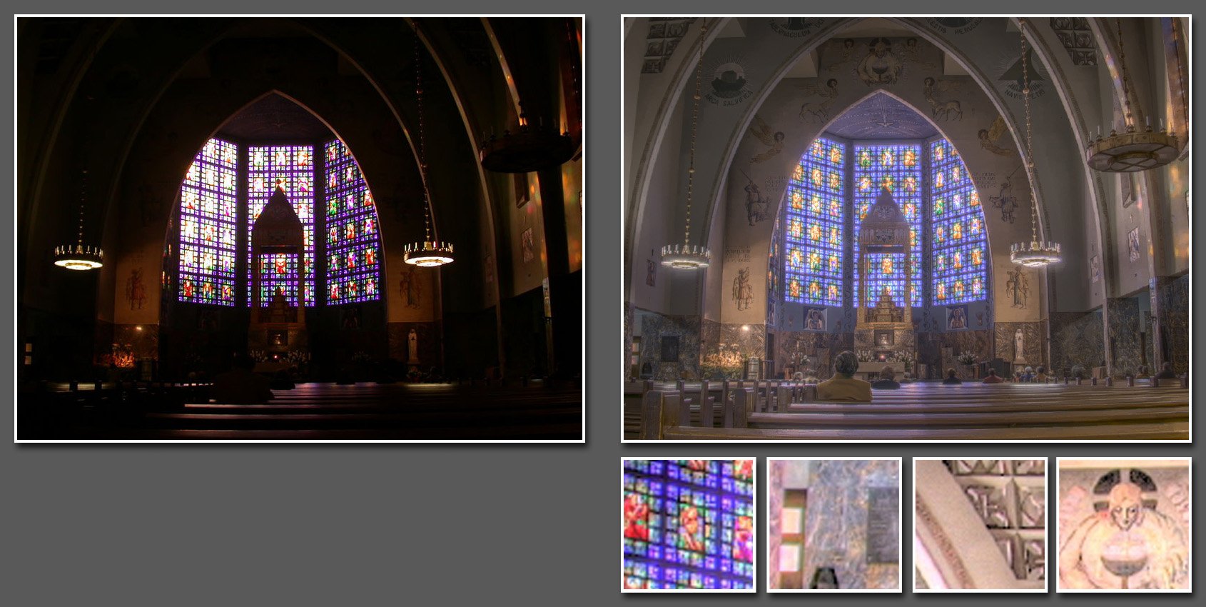Comparison of a scene rendered with different dynamic ranges.