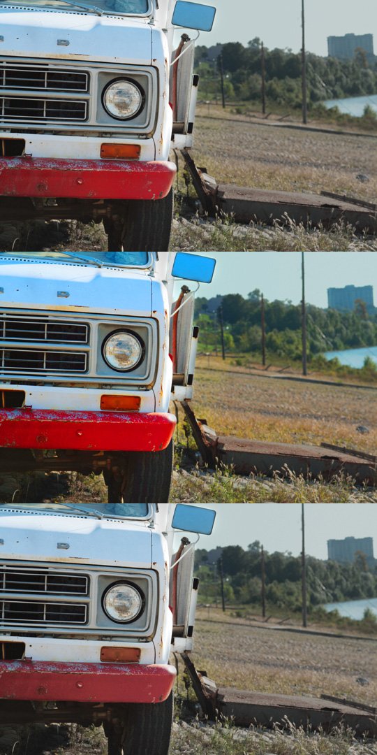 The same picture at different colour saturation levels.