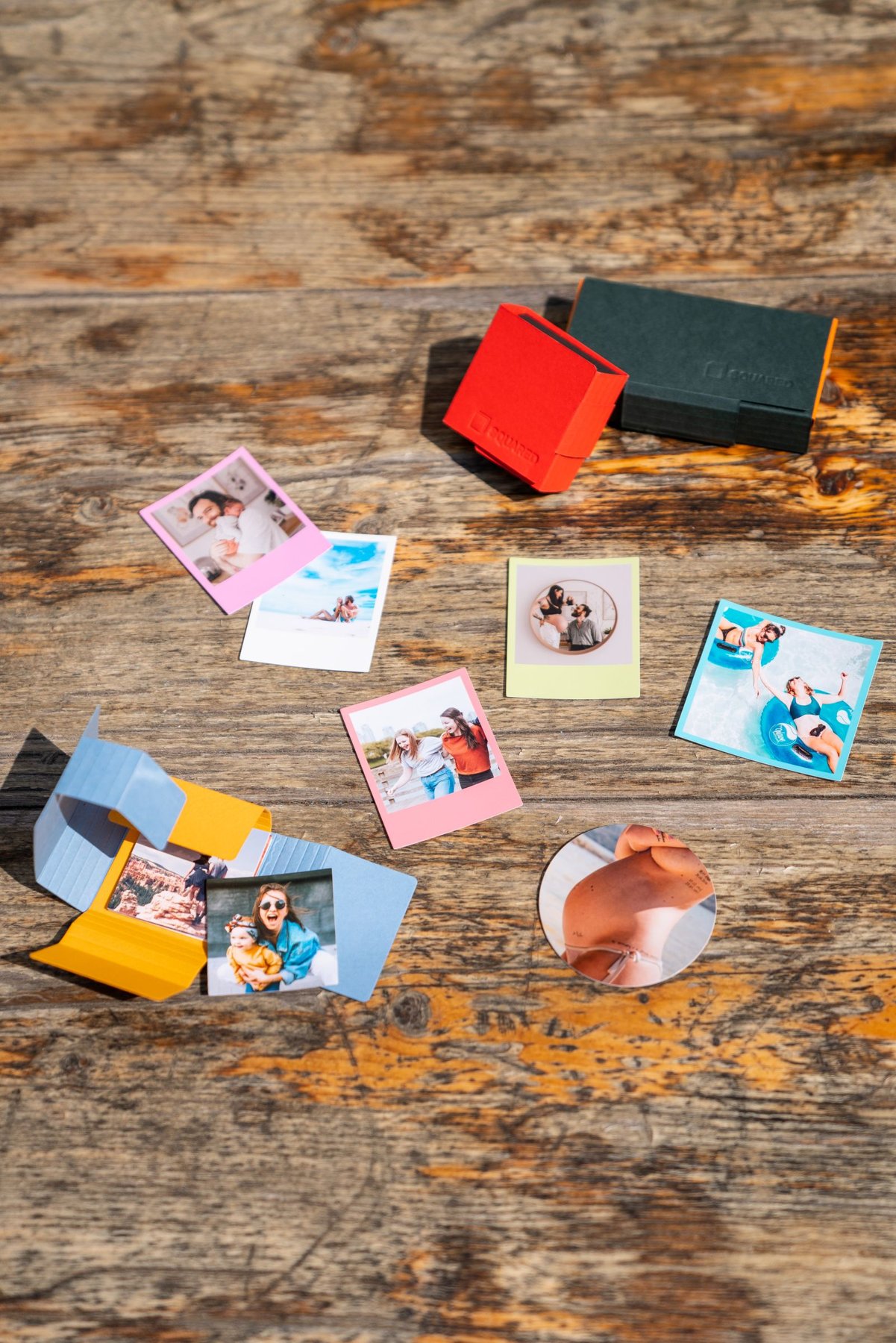 Instant photographs with white borders.